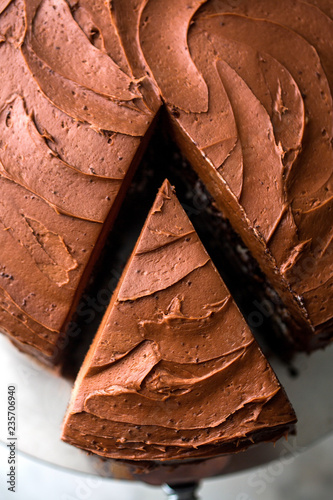 Close up of devil's food cake with black pepper buttercream 