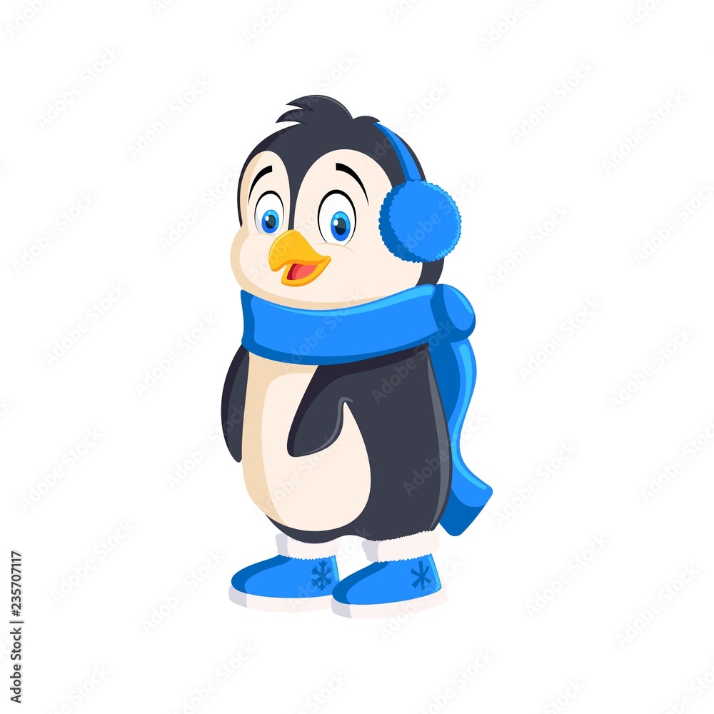 Obraz premium Penguin cartoon bird in high boots Illustration on white background