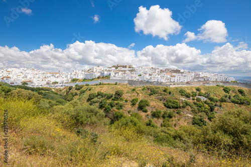 cityscape of Vejer village, beautiful and typical white houses town in Cadiz (Andalusia, Spain, Europe)