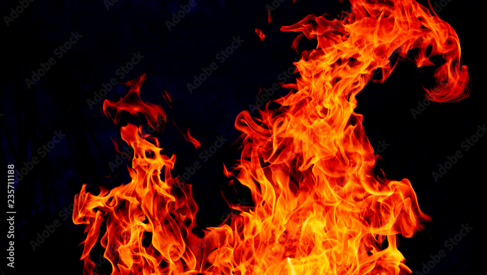 Fire flames on black background. Fire background Fire flames on black background. Fire background