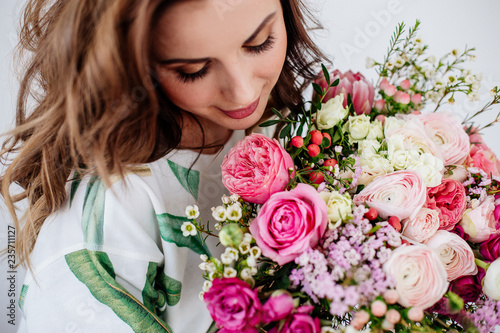 Florist makes a bouquet.