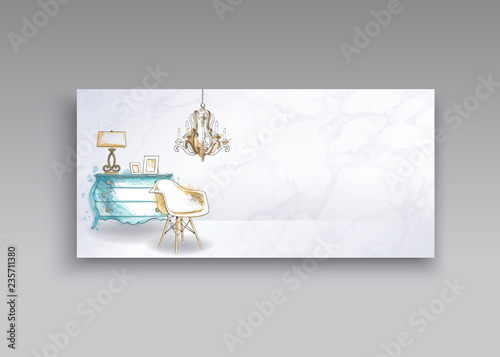 Banner of hand drawn furniture store, apartment, promotion, sale, ads