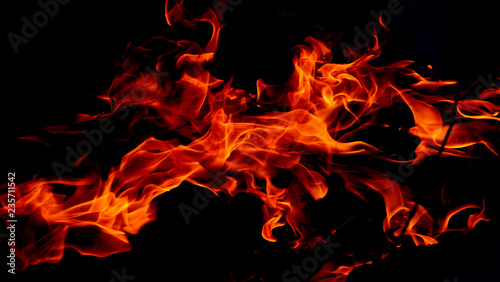 Fire flames on black background. Fire background