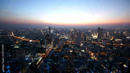 Wallpaper Mural Dusk to night, Aerial view of Bangkok's city, Thailand, Time lapse. Torontodigital.ca