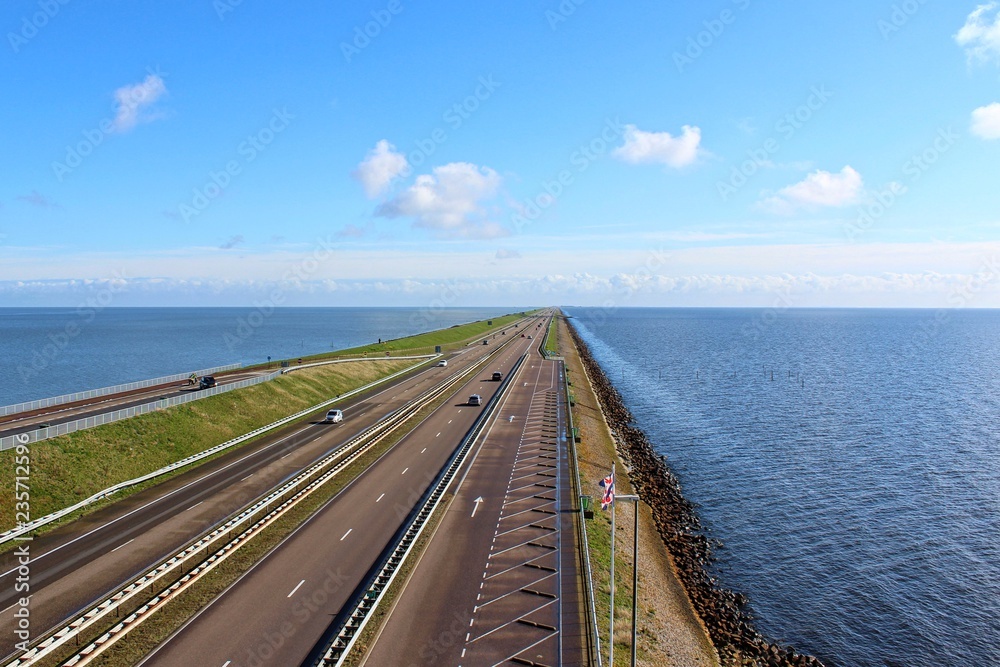 Afsluitdijk, Netherlands. View of major causeway in the Netherlands from panoramic tower.