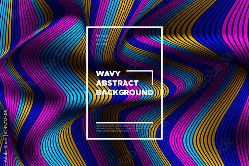 Modern Abstract Background with 3d Effect. Wave Texture with Colorful Distorted Lines. Creative Optical Illusion. Futuristic Style. Bright Abstract Background with Volumetric Striped Shapes. Eps10.