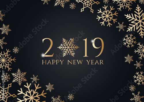 Happy New Year 2019 background. Celebration with golden fireworks luxury  modern style. Vector Illustration