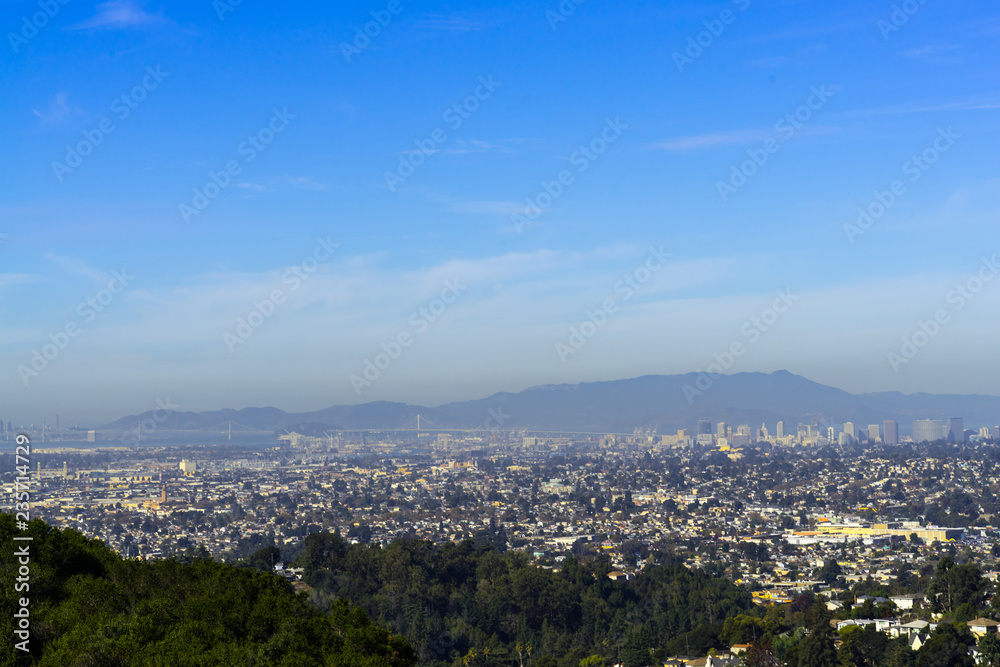 panoramic view of the Oakland and San Francisco