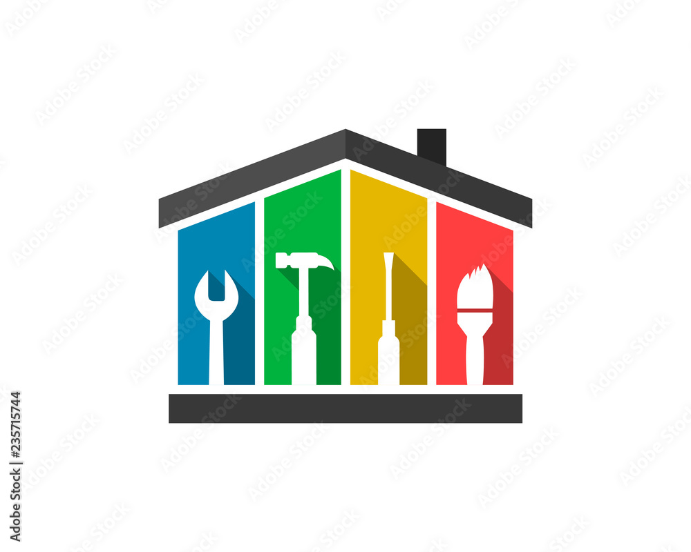 Facility management concept with house and tools in flat design Stock
