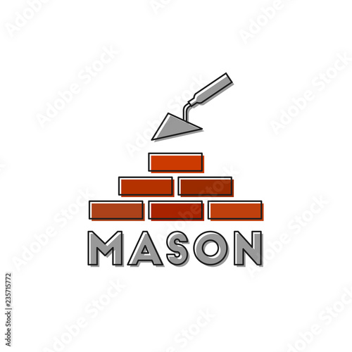 Bricklayer's trowel and bricks with outline as mason concept