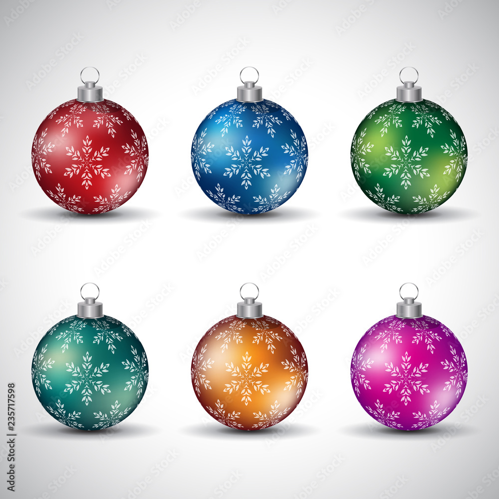 Colorful Glossy Christmas Balls with Snowflake Design - Style 5 Vector Illustration Colorful Glossy Christmas Balls with Snowflake Design - Style 5 Vector Illustration