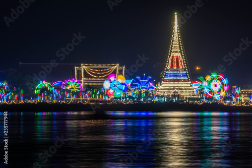 Beautiful lighting at Phra Samut Chedi, Samut Prakan, Thailand.