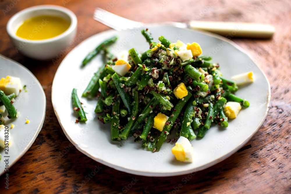 Close up of green bean salad served on plate Close up of green bean salad served on plate