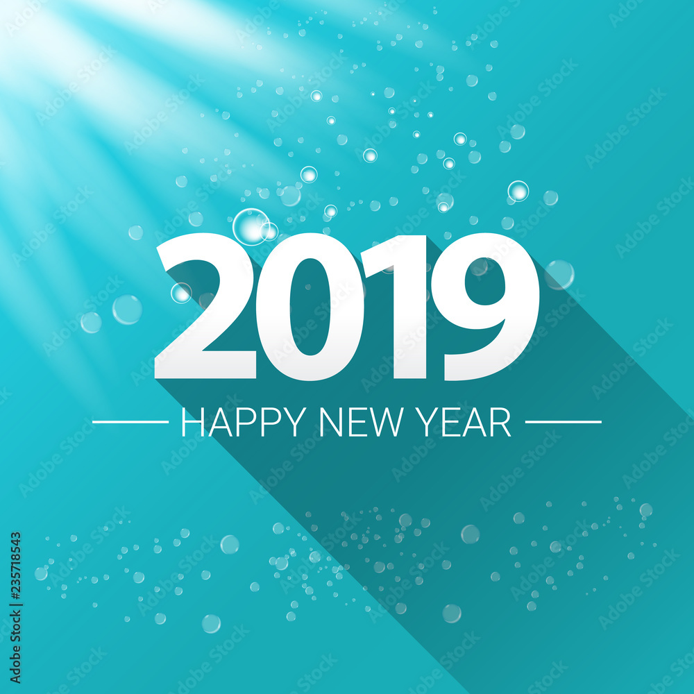 2019 Happy new year creative design background or greeting card. 2019 new year numbers on azure christmas background with lights 2019 Happy new year creative design background or greeting card. 2019 new year numbers on azure christmas background with lights
