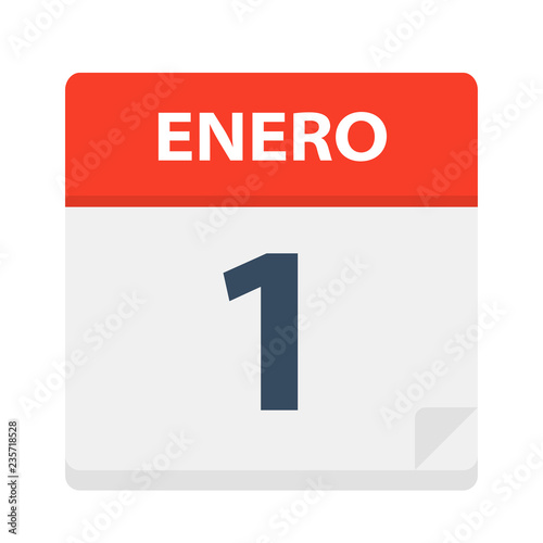 Enero 1 - Calendar Icon - January 1. Vector illustration of Spanish Calendar Leaf