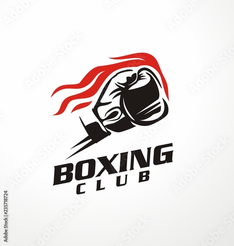 Boxing club vector logo illustration. Boxing glove punching with flames. Symbol design.