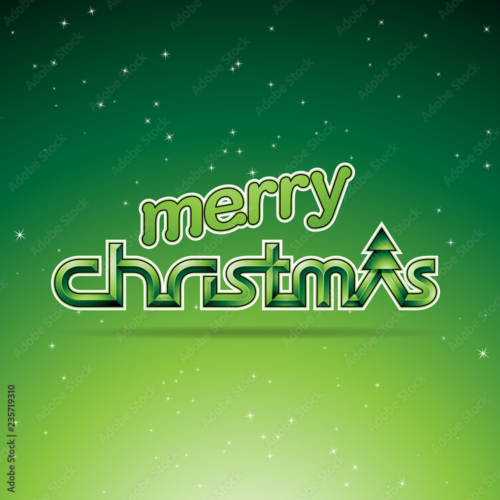 Green Glossy Merry Christmas Text Design Vector Illustration