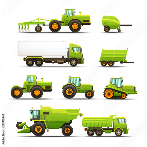 Vector isolated illustrations set of agricultural machinery.