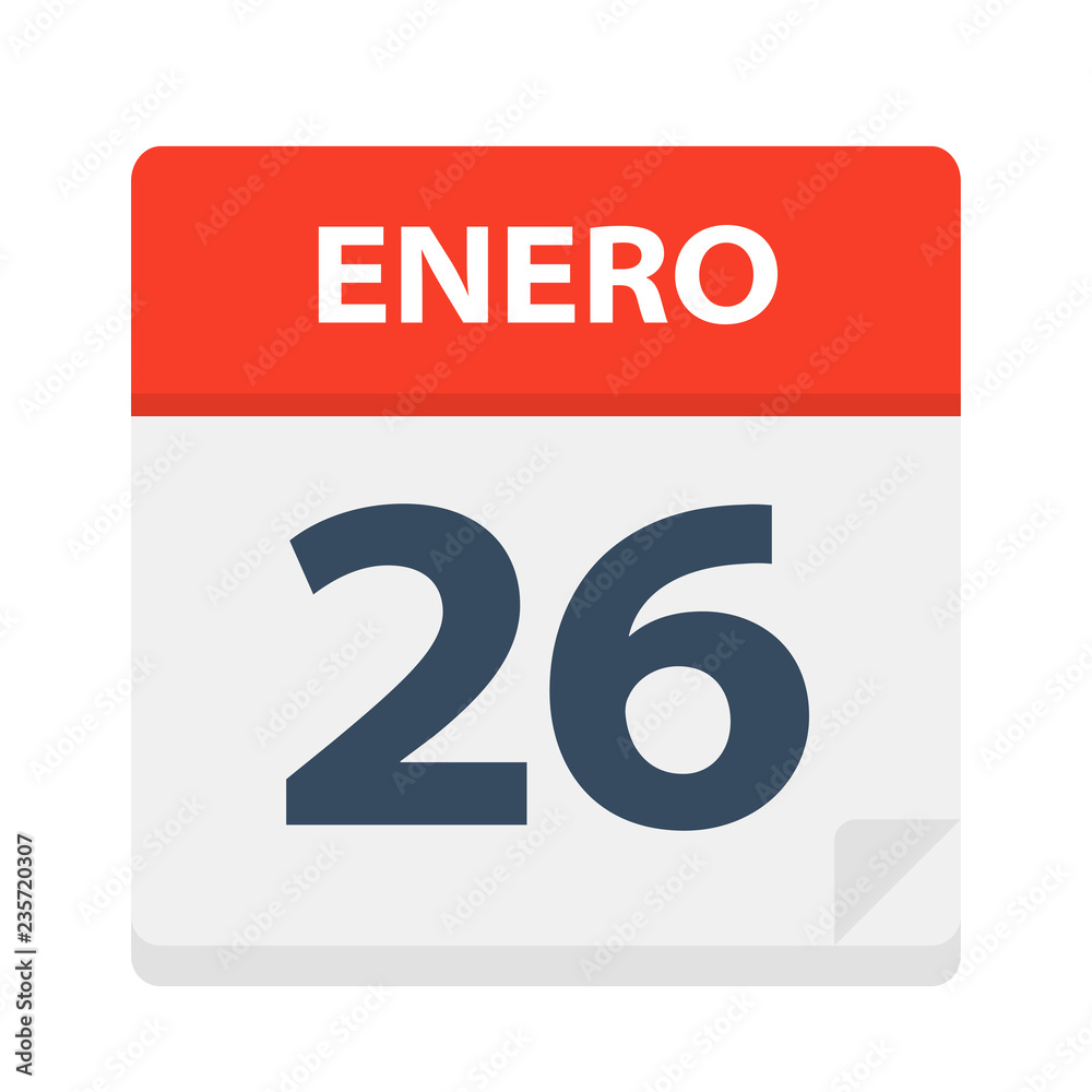 Enero 26 - Calendar Icon - January 26. Vector illustration of Spanish Calendar Leaf Enero 26 - Calendar Icon - January 26. Vector illustration of Spanish Calendar Leaf
