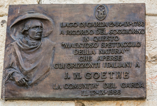 Plate dedicated to Johann Wolfgang von Goethe in Malcesine on Lake Garda in Northern Italy photo