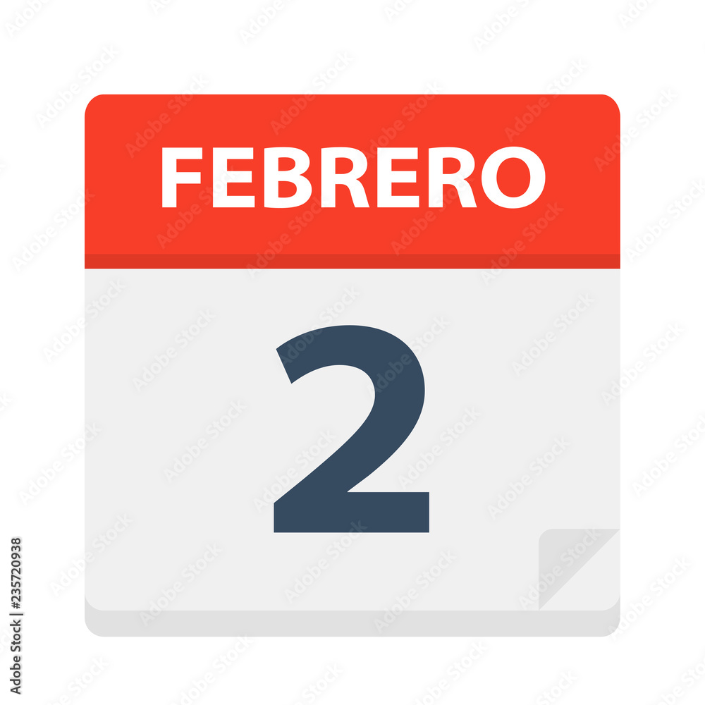 Febrero 2 - Calendar Icon - February 2. Vector illustration of Spanish Calendar Leaf Febrero 2 - Calendar Icon - February 2. Vector illustration of Spanish Calendar Leaf