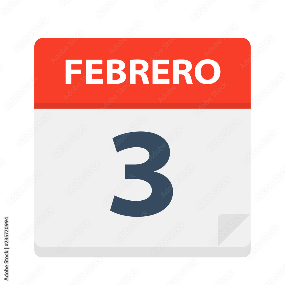 Febrero 3 - Calendar Icon - February 3. Vector illustration of Spanish Calendar Leaf Febrero 3 - Calendar Icon - February 3. Vector illustration of Spanish Calendar Leaf