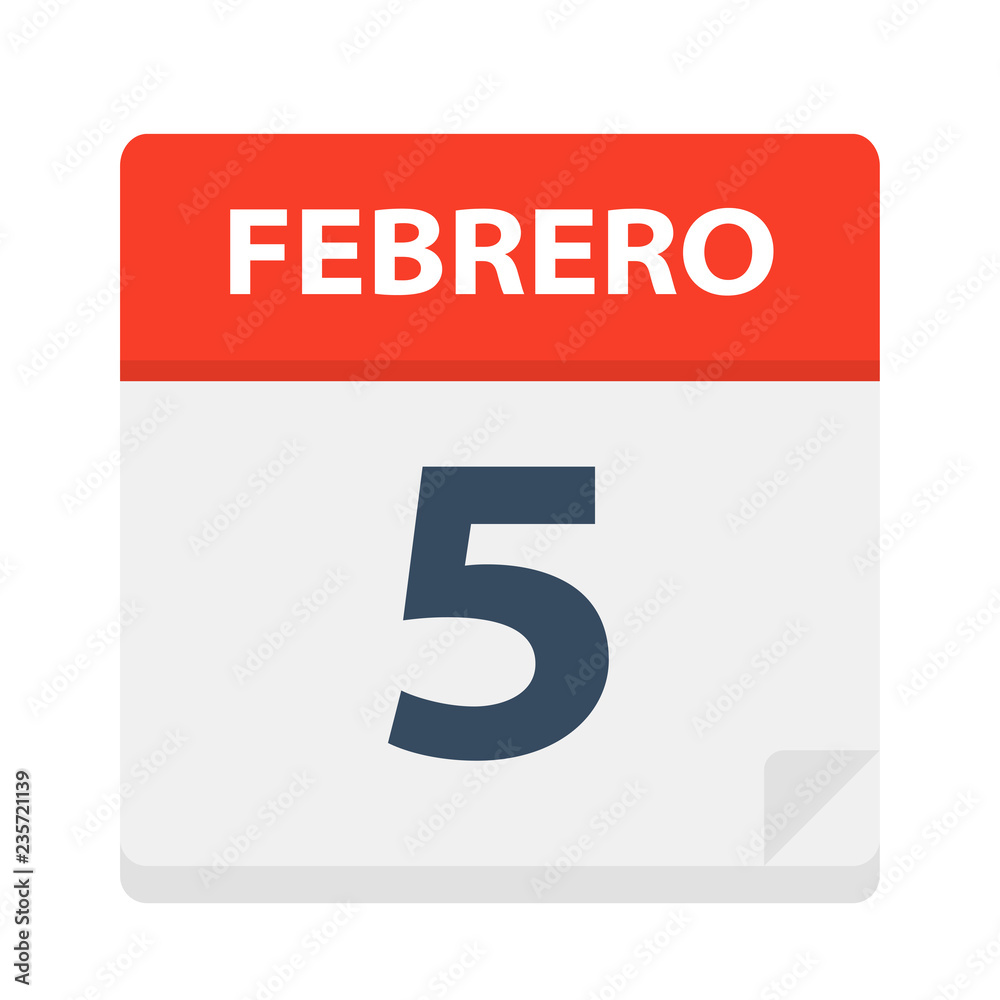 Febrero 5 - Calendar Icon - February 5. Vector illustration of Spanish Calendar Leaf Febrero 5 - Calendar Icon - February 5. Vector illustration of Spanish Calendar Leaf