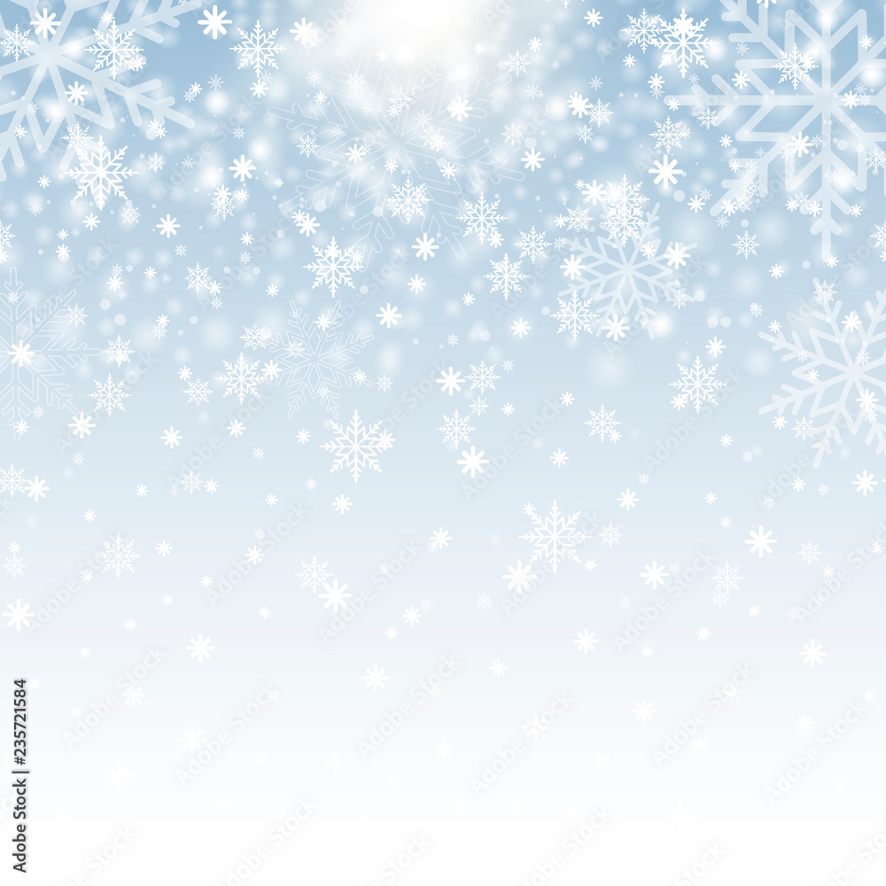 Winter background with snowflakes for Christmas or New Year. Vector
