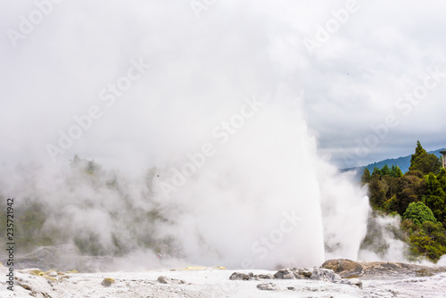 Pohutu geyser eruption in Te Puia, Rotorua, New Zealand