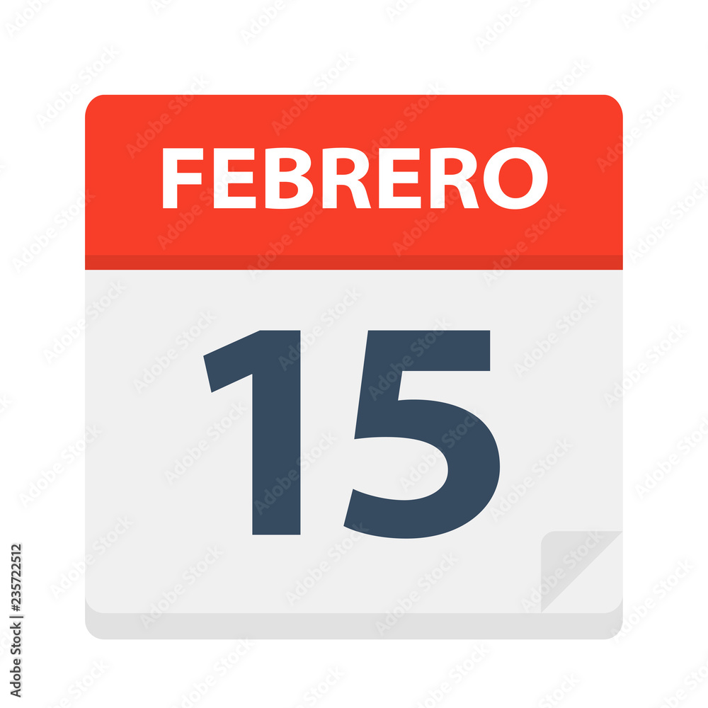 Febrero 15 - Calendar Icon - February 15. Vector illustration of Spanish Calendar Leaf Febrero 15 - Calendar Icon - February 15. Vector illustration of Spanish Calendar Leaf