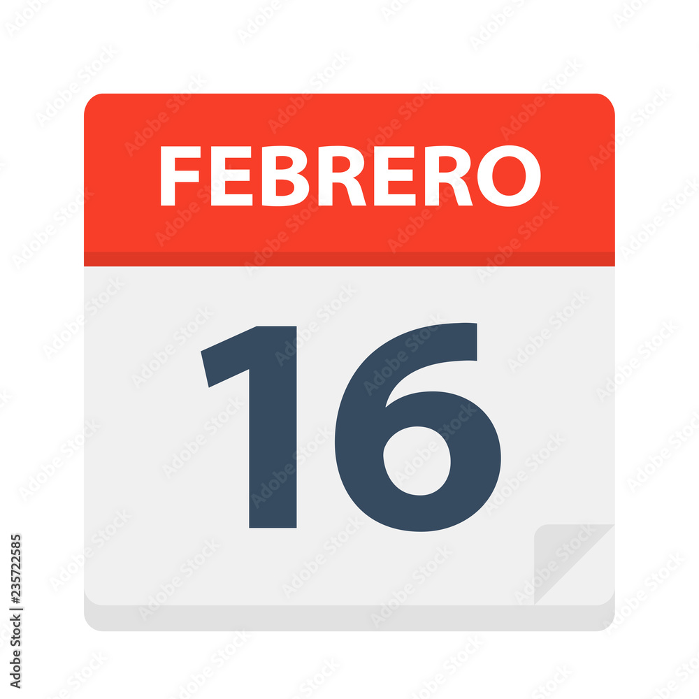 Febrero 16 - Calendar Icon - February 16. Vector illustration of Spanish Calendar Leaf Febrero 16 - Calendar Icon - February 16. Vector illustration of Spanish Calendar Leaf