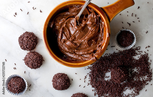 Overhead view of salted licorice brigadeiros photo