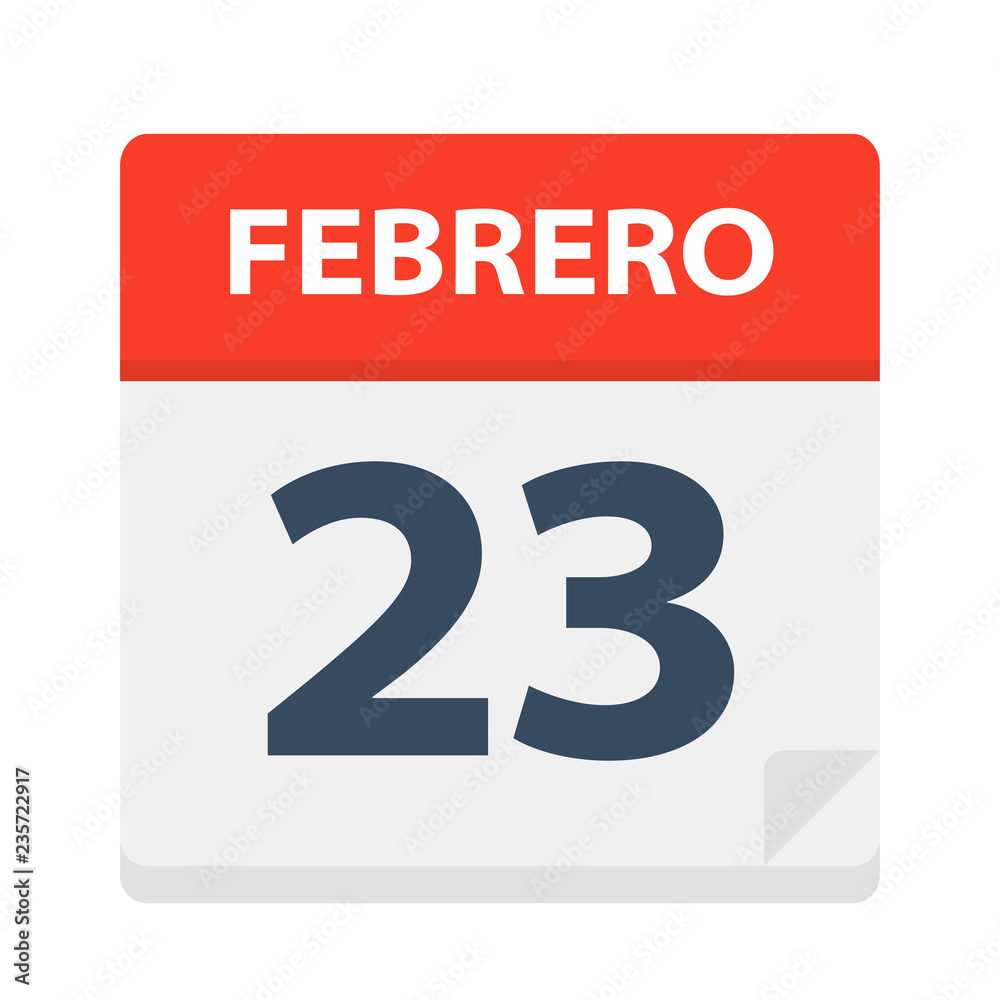 Febrero 23 - Calendar Icon - February 23. Vector illustration of Spanish Calendar Leaf Febrero 23 - Calendar Icon - February 23. Vector illustration of Spanish Calendar Leaf
