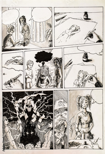 Comics, comments and criticism of the artist and his reaction to it. Figure gel pen and pencil