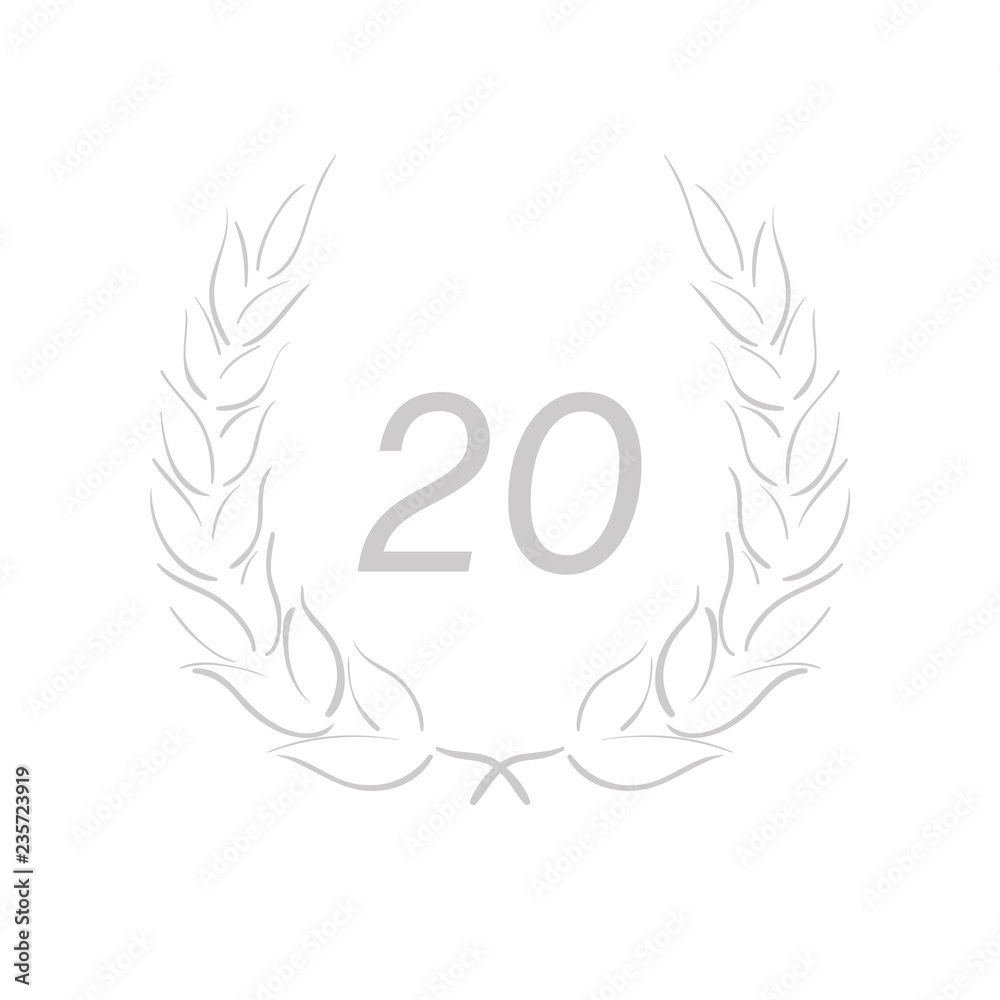 Lorbeerkranz - Jubiläum - 20 - Piktogramm - Symbol - grau