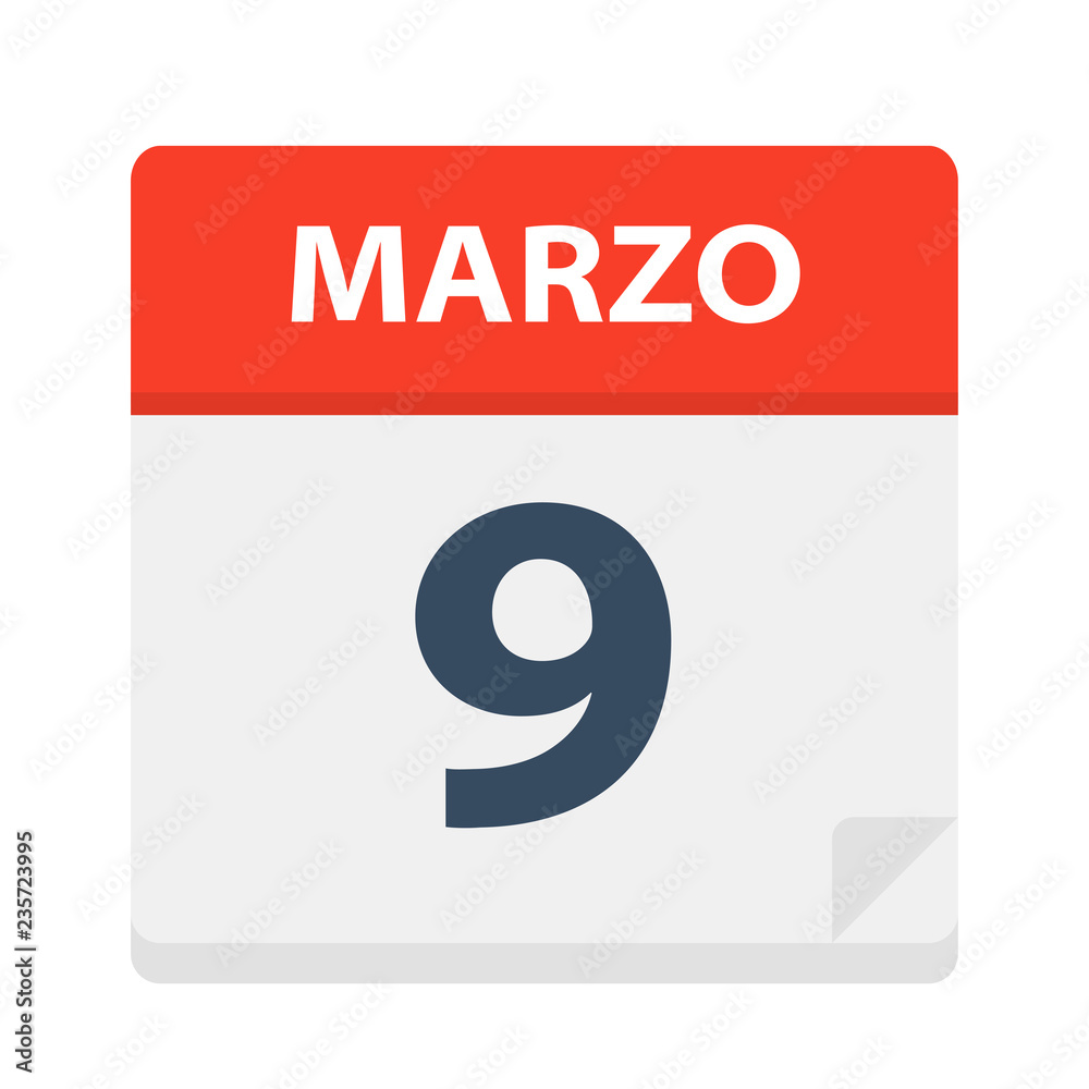 Marzo 9 - Calendar Icon - March 9. Vector illustration of Spanish Calendar Leaf Marzo 9 - Calendar Icon - March 9. Vector illustration of Spanish Calendar Leaf