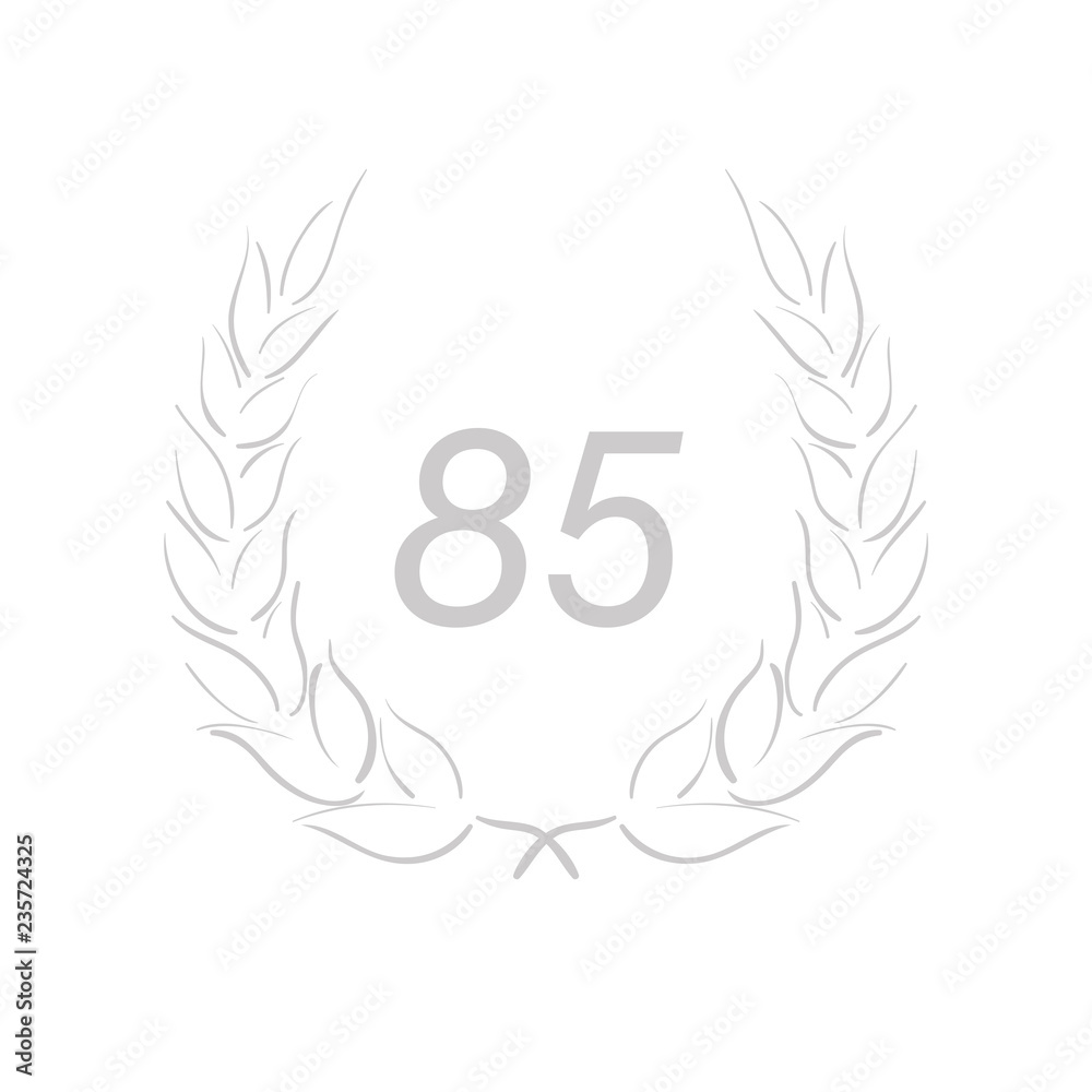 Lorbeerkranz - Jubiläum - 85 - Piktogramm - Symbol - grau Lorbeerkranz - Jubiläum - 85 - Piktogramm - Symbol - grau