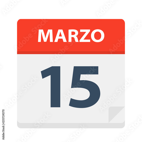 Marzo 15 - Calendar Icon - March 15. Vector illustration of Spanish Calendar Leaf