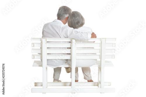Portrait of senior couple posing isolated on white background
