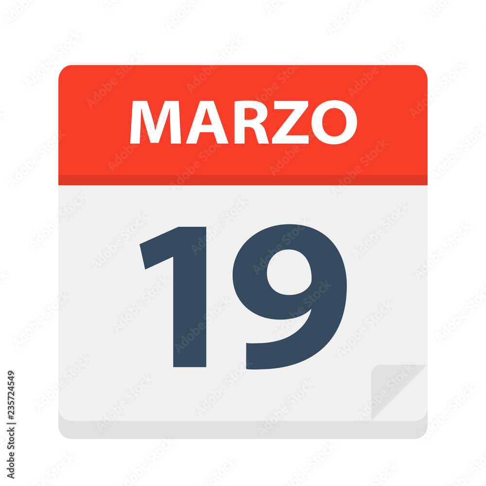 Marzo 19 - Calendar Icon - March 19. Vector illustration of Spanish Calendar Leaf Marzo 19 - Calendar Icon - March 19. Vector illustration of Spanish Calendar Leaf