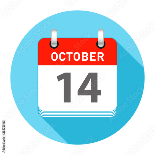 October 14 Single Day Calendar Flat Style