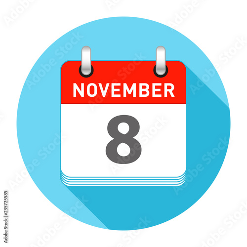 November 8 Single Day Calendar Flat Style