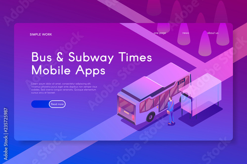 Bus and Subway Times Mobile apps. Isometric modern vector illustration