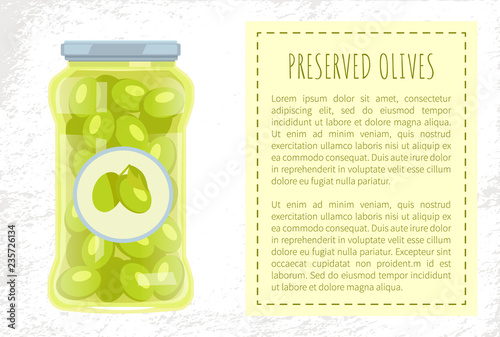Olives Preserved Food in Glass Jar Vector Poster