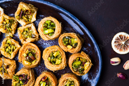 Middle Eastern dessert with pistachio photo