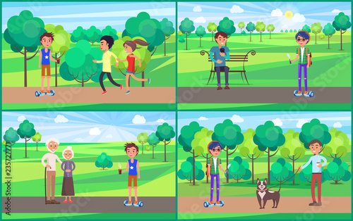 Young Teenagers Resting in Park Together Vector