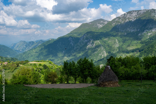 views  of mehedinti mountain range from cernei mountain range, romania photo