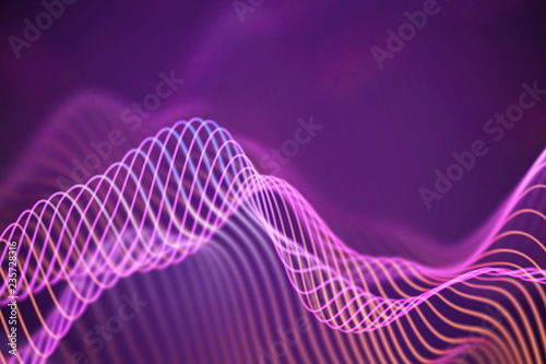 3D Sound waves. Big data abstract visualization. Digital technology concept: virtual landscape. Futuristic background. Pink sound waves, visual audio waves equalizer, EPS 10 vector illustration.