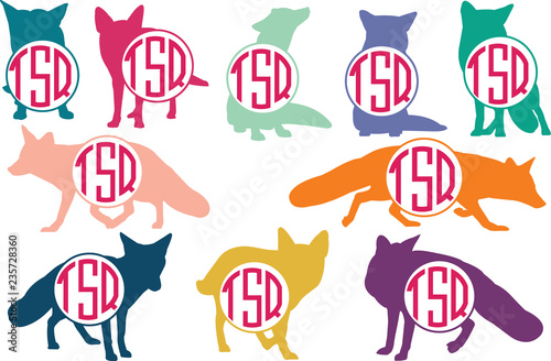 Fox silhouette - circle frame monogram. Vector icon isolated on white background - Vector