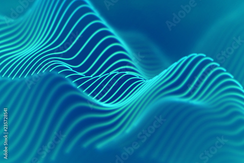 3D Sound waves. Big data abstract visualization. Digital technology concept: virtual landscape. Futuristic background. Blue sound waves, visual audio waves equalizer, EPS 10 vector illustration.